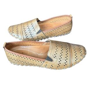 SPRING STEP Freida Leather Laser Cut Loafers Flat Whipstitch Brown Size 39/8.5